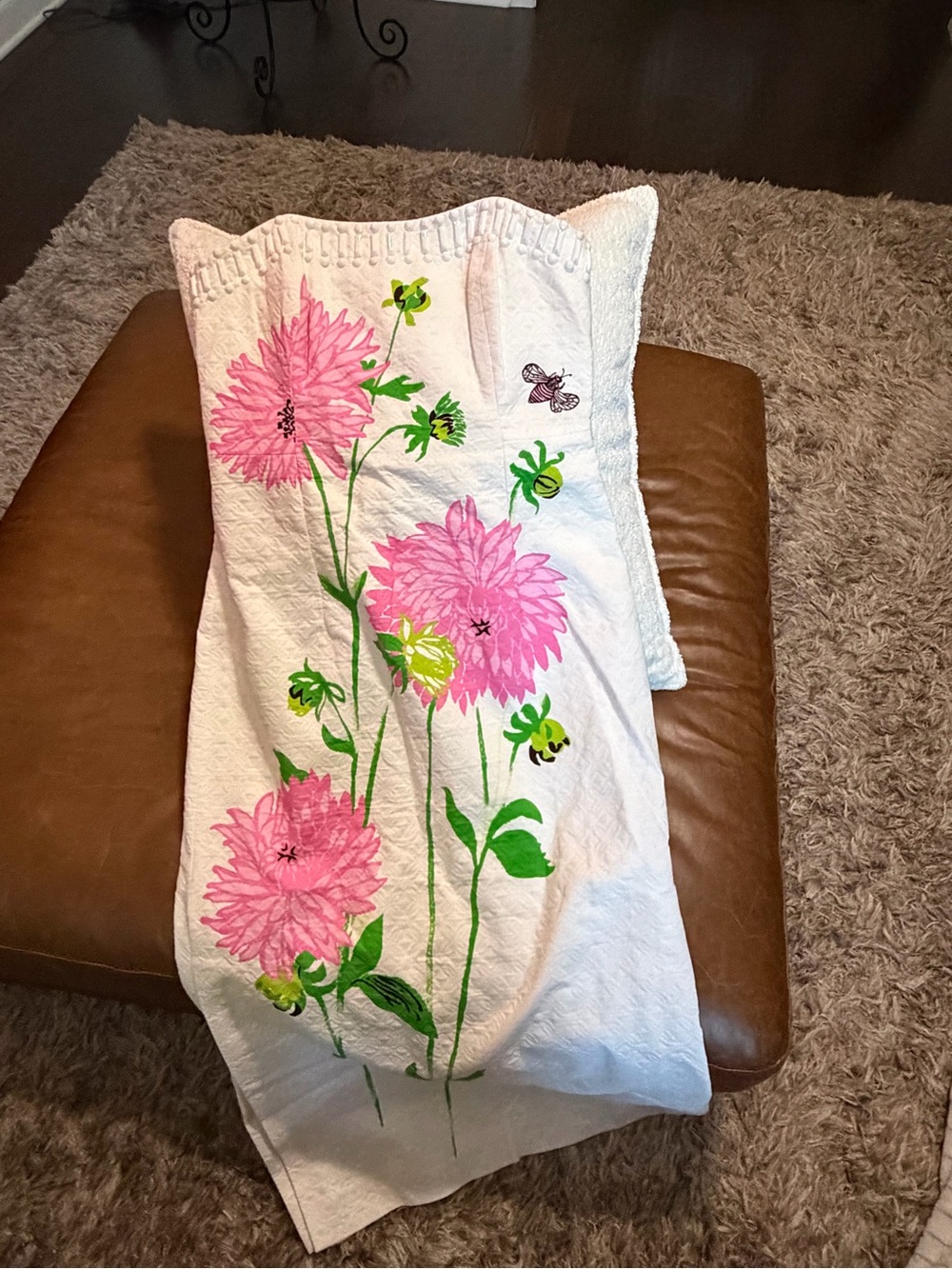 Lilly Pulitzer White Dress with Pink Floral and Green Accents